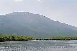 Bolshoy Khanton mountain rising above the village