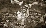 A bird's eye view of the building's ruins