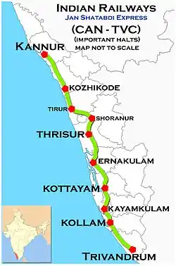 (Kannur - Trivandrum) Janshatabdi Express Route map