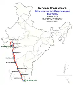 (Kochuveli–Bhavnagar) Express route map