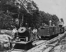 13-inch seacoast mortar, Model 1861, "The Dictator" on railroad cars during the siege of Petersburg.