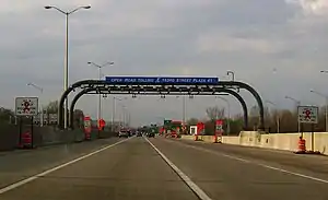 The open road tolling lanes at the West 163rd Street toll plaza, on the Tri-State Tollway near Markham, Illinois, United States