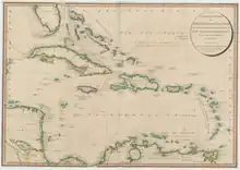 A map of the Caribbean Islands made in 1796