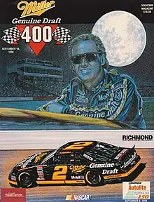 The 1994 Miller Genuine Draft 400 program cover, featuring Rusty Wallace. Artwork by NASCAR artist Sam Bass.