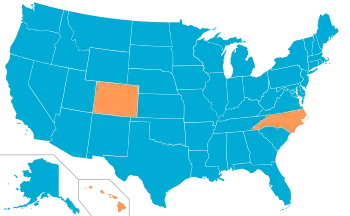 Map of the US, with 47 states in blue for Buchanan