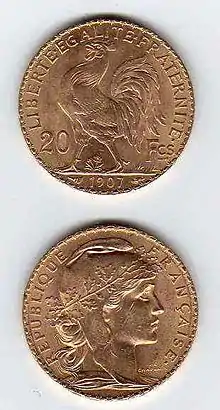 A 20 franc piece from 1907, Cérès, Third République