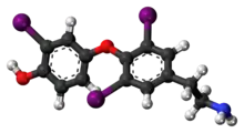 Ball-and-stick model of the 3,3',5-triiodothyronamine molecule