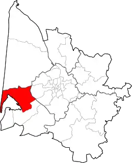 Location of the canton of Andernos-les-Bains in the Gironde department.