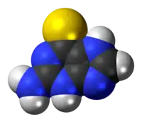 Space-filling model of the tioguanine molecule