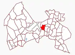 Location on the map of Vantaa, with the district in red.