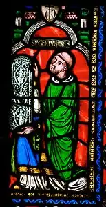 Abbot Suger presents a stained glass window to the Abbey of Saint Denis (1140–44)