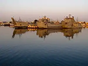 From L to R: USAV MG Charles P. Gross (LSV-5), USAV MG Robert Smalls (LSV-8), and the USAV Churubusco (LCU-2013). Photo was taken while aboard the USAV Five Forks (LCU-2018)