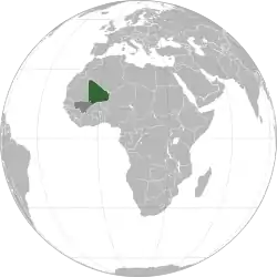 Projection of Azawad in green and southern Mali in dark grey