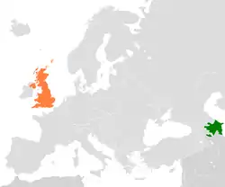 Map indicating locations of Azerbaijan and United Kingdom