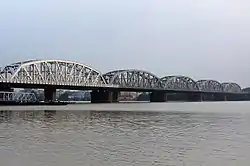 A multi-span simple truss bridge, Vivekananda Setu over the Hooghly River in Kolkata, India