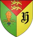 Arms of Hugleville-en-Caux, Normandy, featuring a leaf orange.