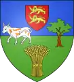 Arms of Sorquainville, Normandy, featuring a cow argent with spots orange.