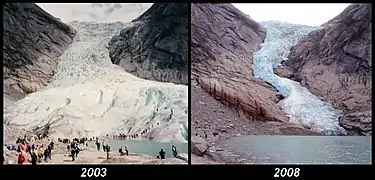 Briksdalsbreen Norway comparison 2003 & 2008