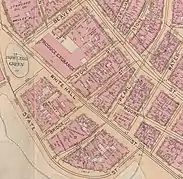 map published in 1897, showing the new headquarters, the street changes, and the U.S. Army Building