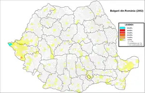 Distribution of Bulgarians in Romania according to the 2002 census