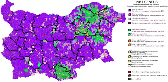 Dominant ethnic groups by cadastral division according to the 2011 census