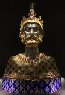 image of a bust of Charlemagne from the 14th century said to contain his skull cap