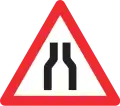 1.07 Road narrows on both sides (panel 5.15 can be added to indicate the width of the lane/road)