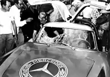 The winning Mercedes, with a broken windscreen