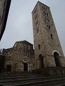 Front and Campanile of the Anagni Cathedral.