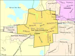 U.S. Census Bureau map of Clinton with Spruce Run State Park is in the Northwest corner of the map