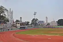 Palayam Juma Mosque and St.Joseph's Cathedral as seen from Chandrashekharan Nair Stadium