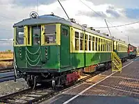 1922 vintage Chicago Rapid Transit Company "L" cars. This car had a trolley pole in addition to contact shoes on the trucks.