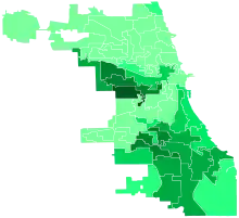 Support for Wilson by ward:  >30%  25–30%  20–25%  15–20%  10–15%  5–10%  0–5%