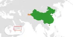 Map indicating locations of China and Tajikistan