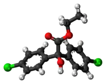 Ball-and-stick model of the chlorobenzilate molecule