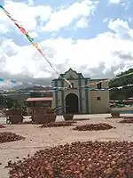 Plaza de Secado. The Church yard where the cocoa beans are sun dried