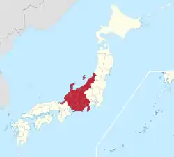 Map showing the Tōhoku region of Japan. It comprises the middle area of the island of Honshū.