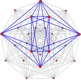 3{3}3{3}3,  or , has 27 vertices, 72 3-edges, and 27 faces, with one face highlighted blue.