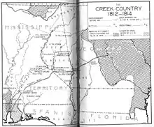 Map of events in Alabama during the War of 1812. Burnt Corn battle site is located in the bottom left.