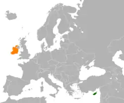 Map indicating locations of Cyprus and Ireland