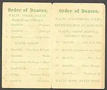 Inside of 1884 dance card