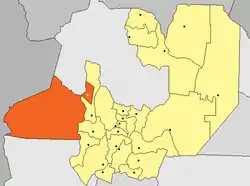 San Antonio (yellow dot) within Los Andes Department (red) and Salta Province