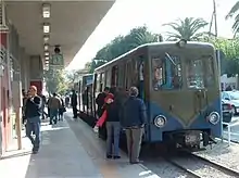 New (Stadler) and old (Decauville) rolling stock of the Diakofto-Kalavrita rack railway at Diakofto Engine Station. April 2009