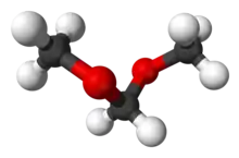 Ball and stick model of dimethoxymethane