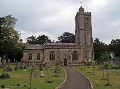 Stone building with square tower