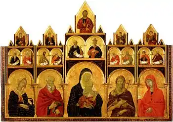 Duccio, Madonna and Child with saints polyptych, tempera and gold on wood, 1311–1318