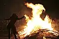 A Bonfire lit to welcome the Beltane morning on Calton Hill