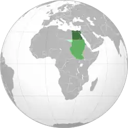 Green: Sultanate of EgyptLight green: Anglo-Egyptian Sudan condominiumLightest green: Ceded from Anglo-Egyptian Sudan to Italian Libya in 1919