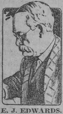 Black and white engraving of the profile of a white man with a white mustache wearing a suit