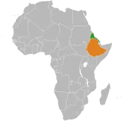 Map indicating locations of Eritrea and Ethiopia